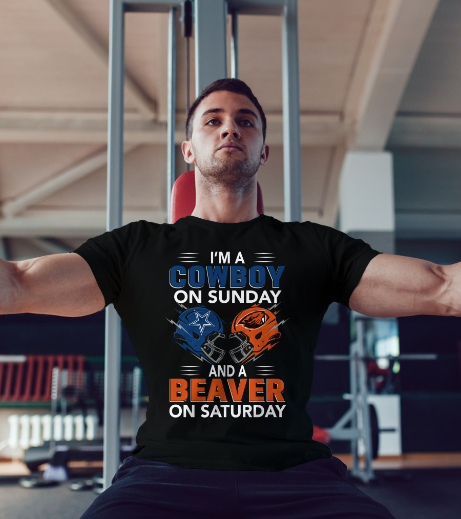 I'm A Cowboy On Sunday And A Beaver On Saturday Football Helmets T-Shirt