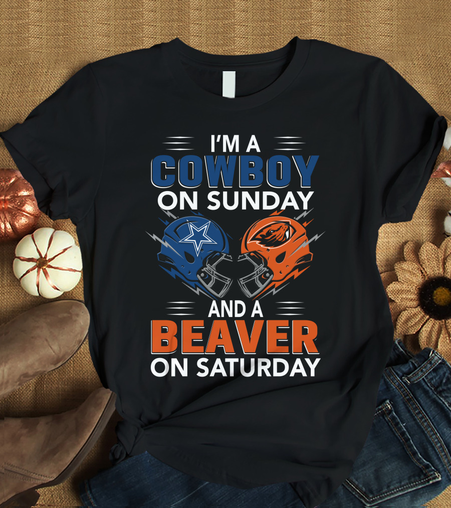 I'm A Cowboy On Sunday And A Beaver On Saturday Football Helmets T-Shirt