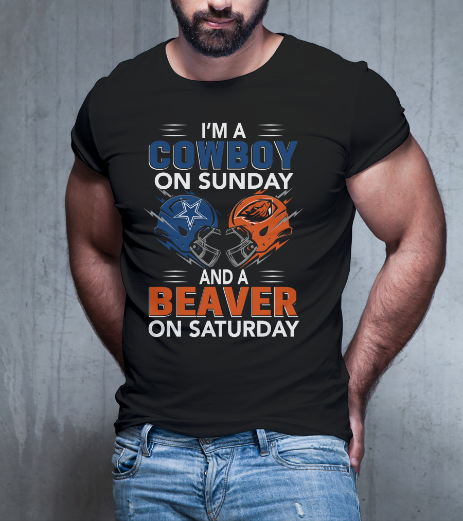 I'm A Cowboy On Sunday And A Beaver On Saturday Football Helmets T-Shirt