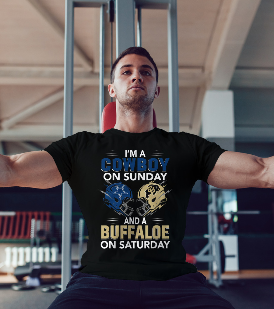 I'm A Cowboy On Sunday And A Buffaloe On Saturday Football Helmets T-Shirt
