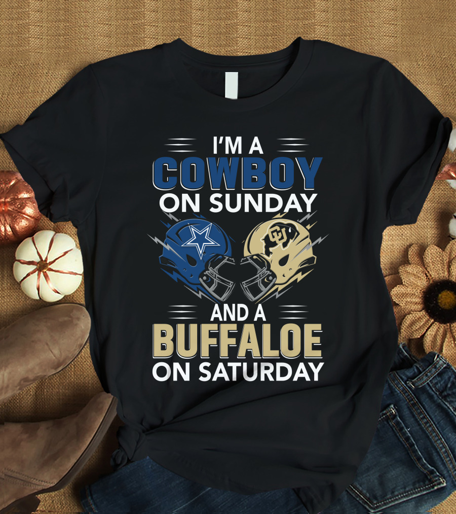 I'm A Cowboy On Sunday And A Buffaloe On Saturday Football Helmets T-Shirt