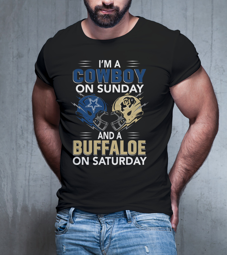 I'm A Cowboy On Sunday And A Buffaloe On Saturday Football Helmets T-Shirt