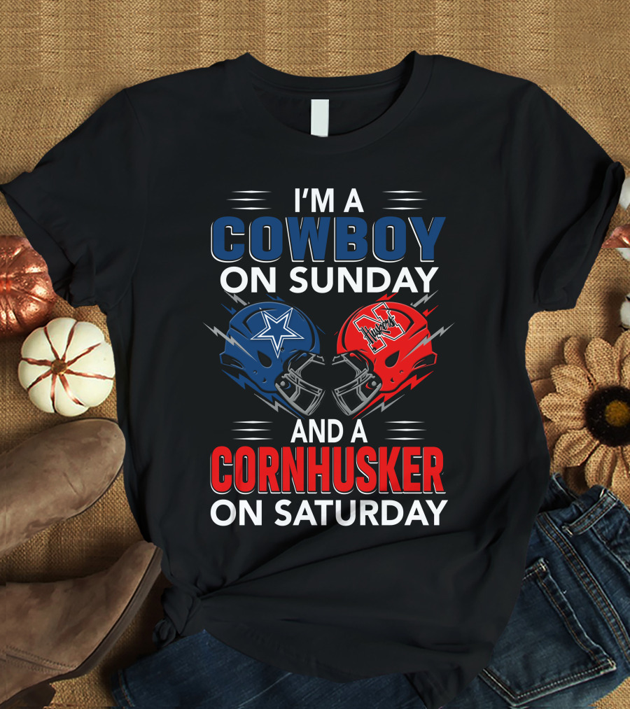 I'm A Cowboy On Sunday And A Cornhusker On Saturday Helmet Clash T-Shirt