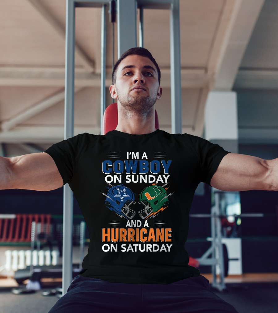 I'm A Cowboy On Sunday And A Hurricane On Saturday Football Fan Helmets T-Shirt