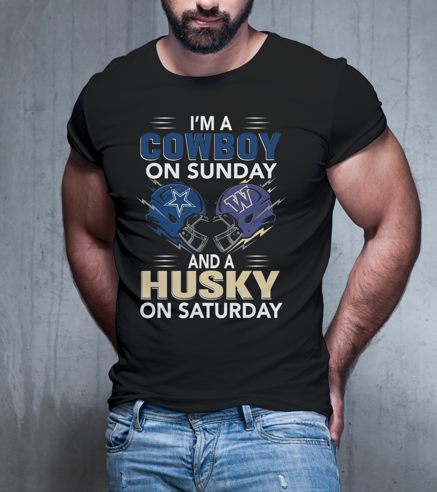 I'm A Cowboy On Sunday And A Husky On Saturday Football Helmets T-Shirt