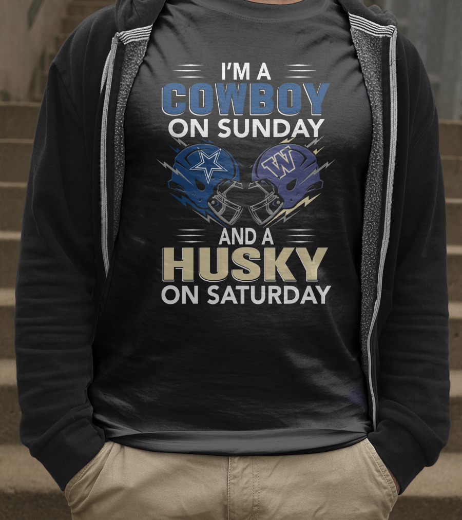 I'm A Cowboy On Sunday And A Husky On Saturday Football Helmets T-Shirt