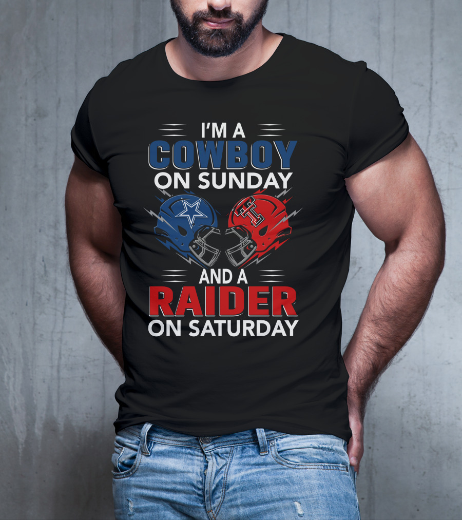 I'm A Cowboy On Sunday And A Raider On Saturday Football Helmet Design With Star And Pirate T-Shirt