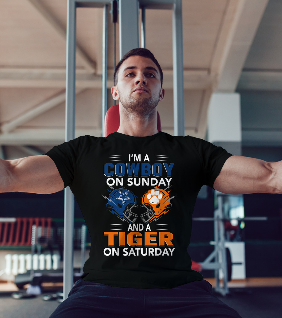 I'm A Cowboy On Sunday And A Tiger On Saturday Football Helmets Rivalry T-Shirt