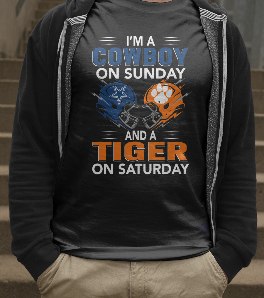 I'm A Cowboy On Sunday And A Tiger On Saturday Football Helmets Rivalry T-Shirt
