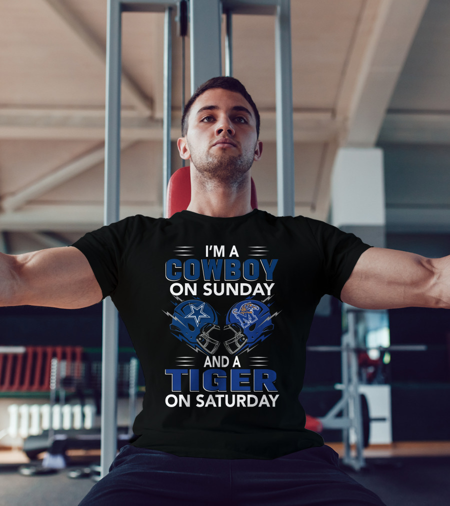 I'm A Cowboy On Sunday And A Tiger On Saturday Helmet Clash T-Shirt