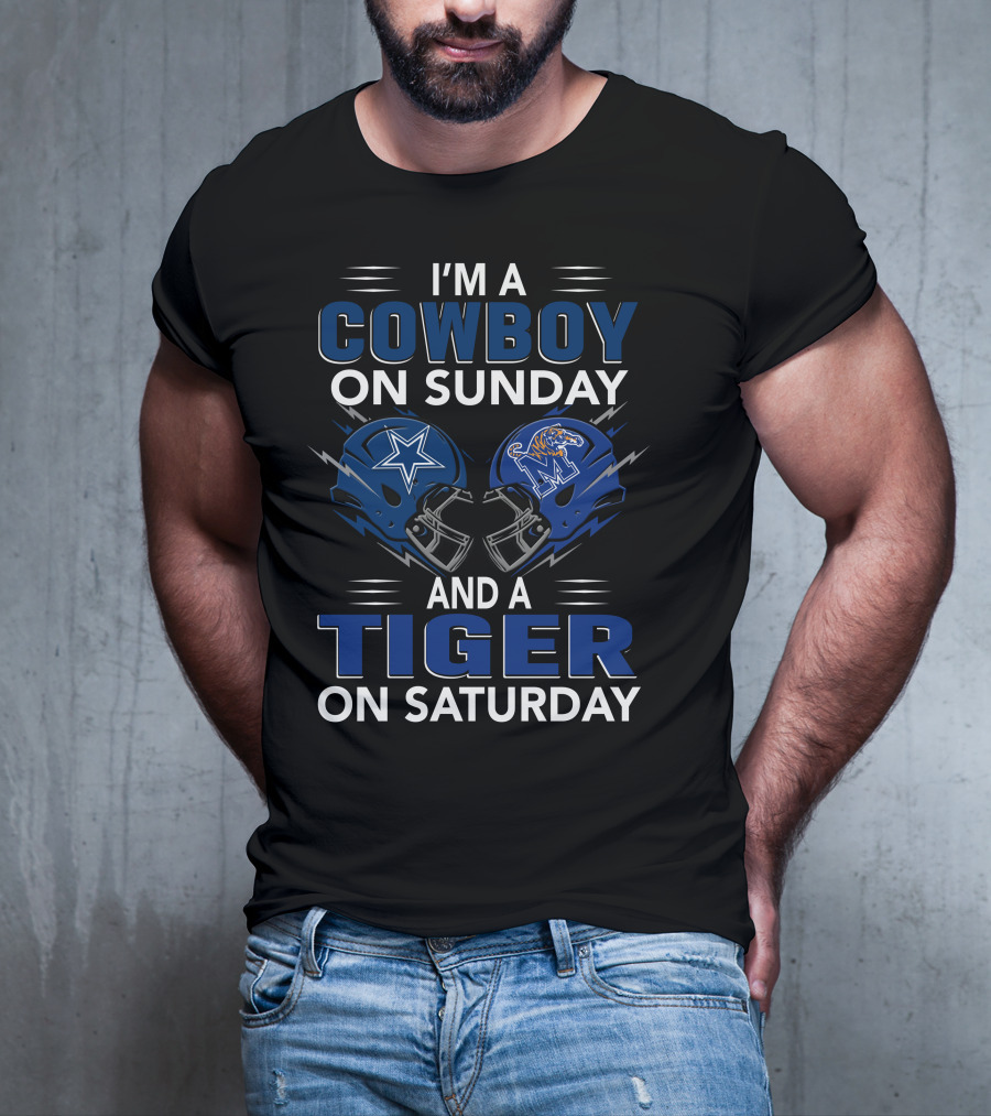 I'm A Cowboy On Sunday And A Tiger On Saturday Helmet Clash T-Shirt