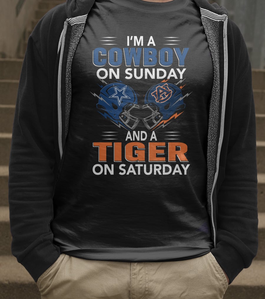 I'm A Cowboy On Sunday And A Tiger On Saturday Dallas Football Auburn Foam Helmets Fan Spirit T-Shirt