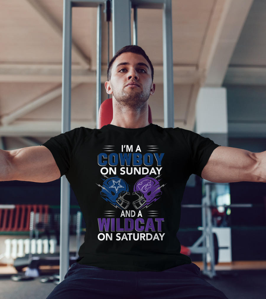 I'm A Cowboy On Sunday And A Wildcat On Saturday Football Helmets T-Shirt