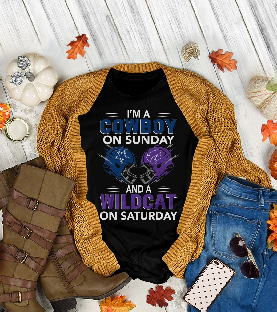 I'm A Cowboy On Sunday And A Wildcat On Saturday Football Helmets T-Shirt