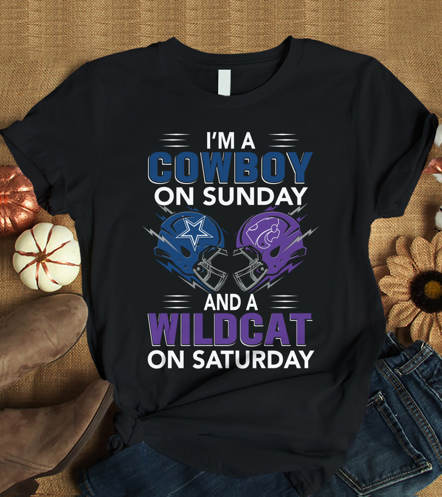 I'm A Cowboy On Sunday And A Wildcat On Saturday Football Helmets T-Shirt