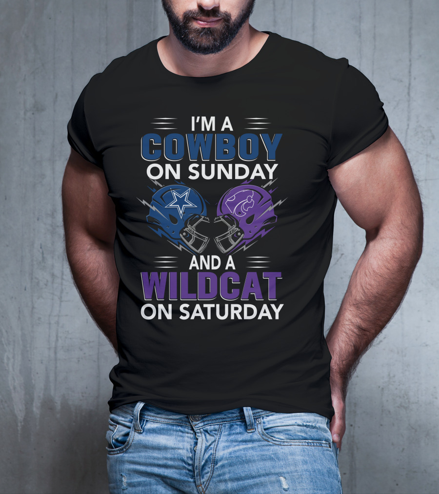 I'm A Cowboy On Sunday And A Wildcat On Saturday Football Helmets T-Shirt