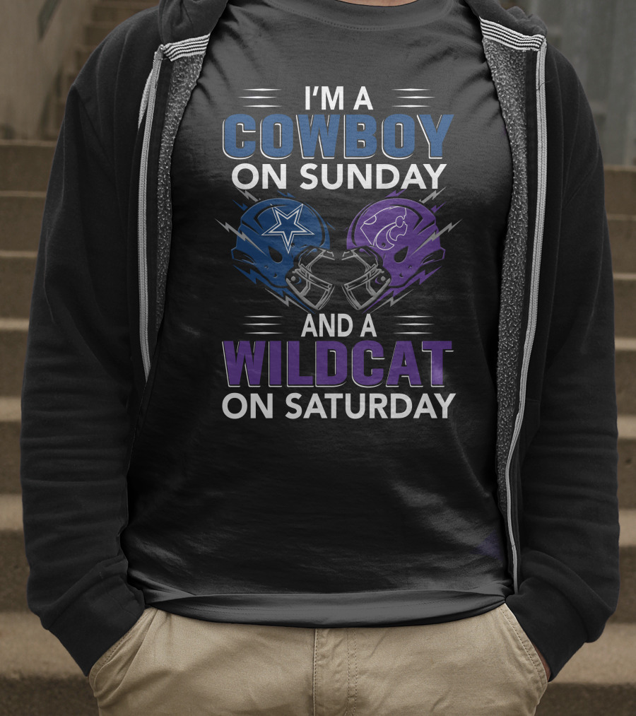 I'm A Cowboy On Sunday And A Wildcat On Saturday Football Helmets T-Shirt