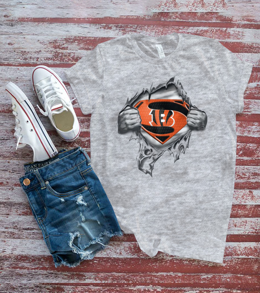 Cincinnati Bengals Super Man Logo Rip Football Fan T-Shirt