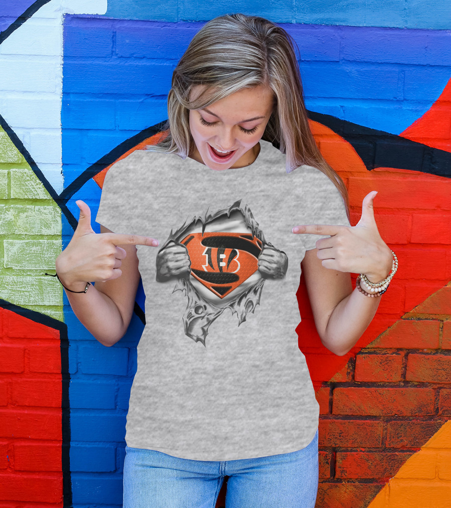 Cincinnati Bengals Super Man Logo Rip Football Fan T-Shirt