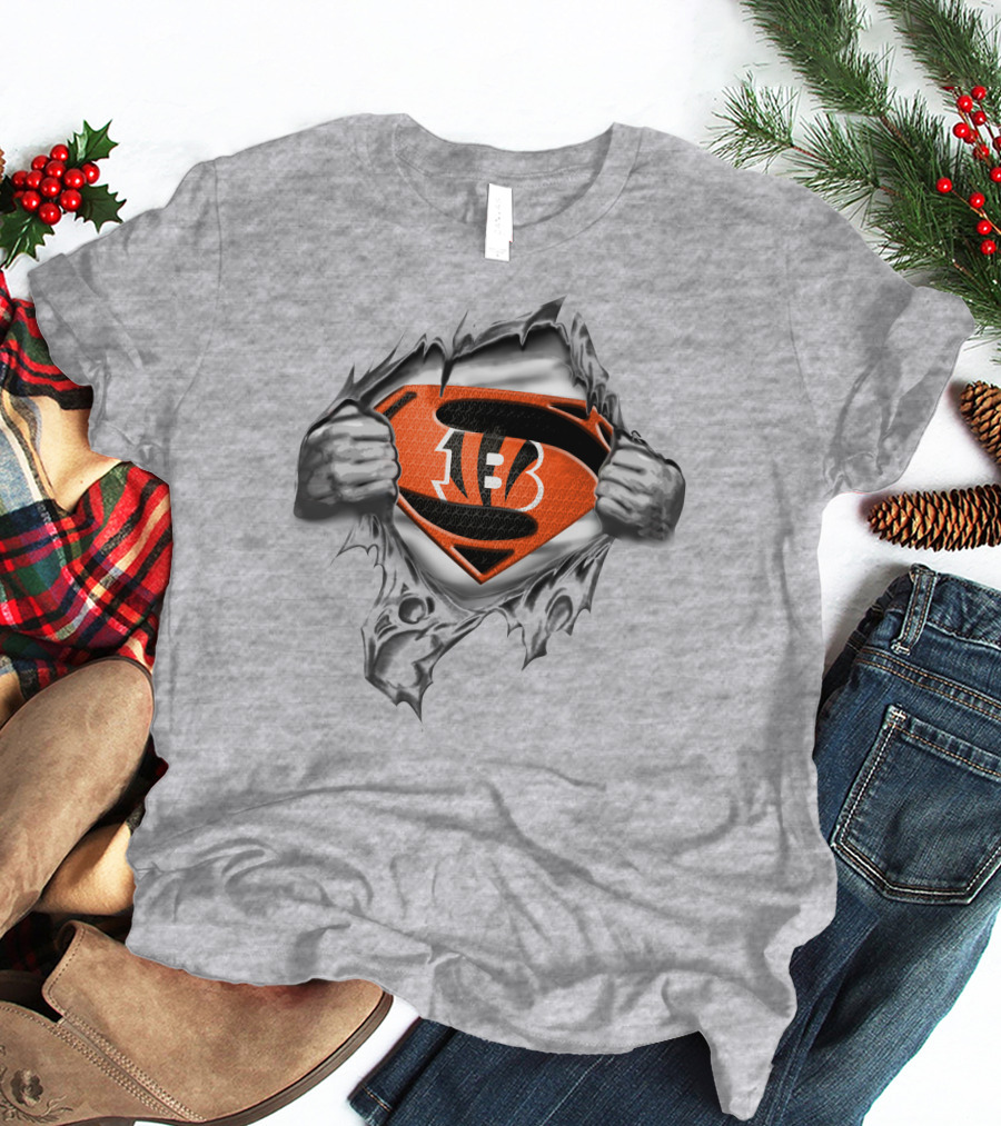 Cincinnati Bengals Super Man Logo Rip Football Fan T-Shirt