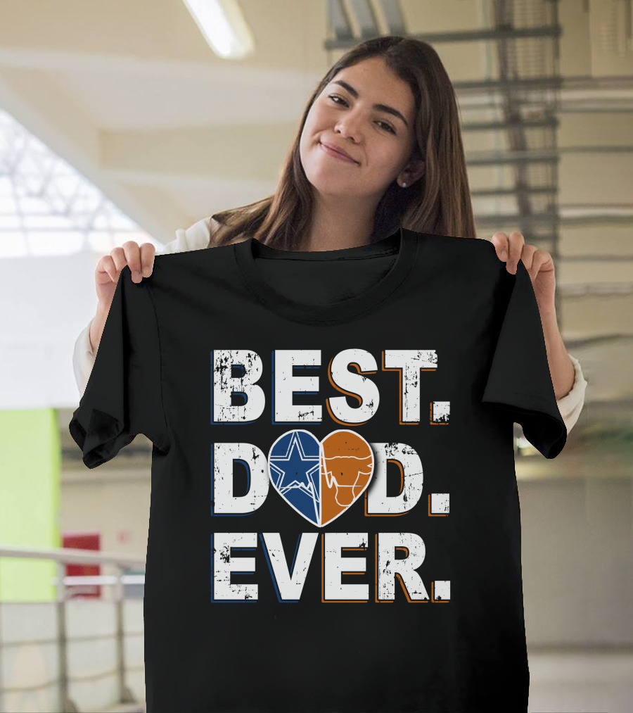 Best Dad Ever Cowboys Longhorns Heart Logos T-Shirt