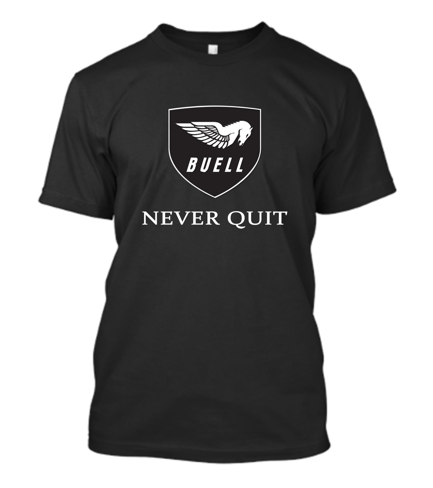 BUELL NEVER QUIT Winged Horse Emblem T-Shirt