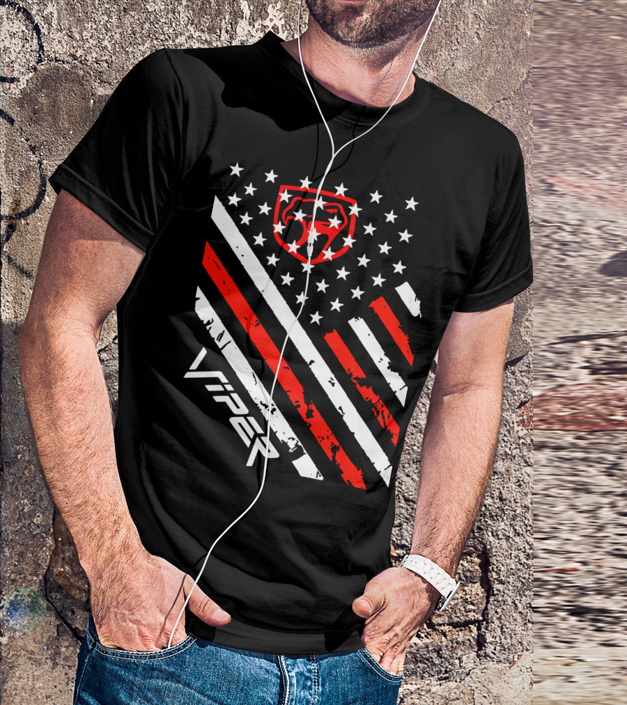 Dodge Viper American Flag Stripes And Stars T-Shirt