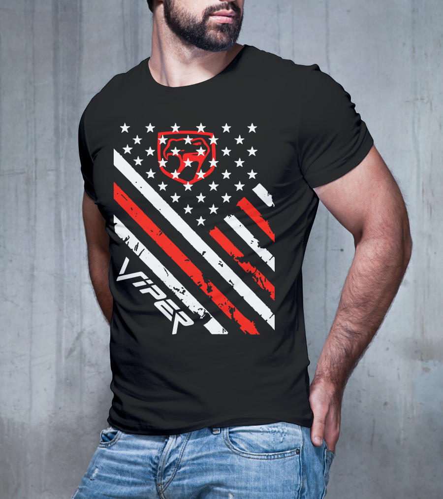 Dodge Viper American Flag Stripes And Stars T-Shirt