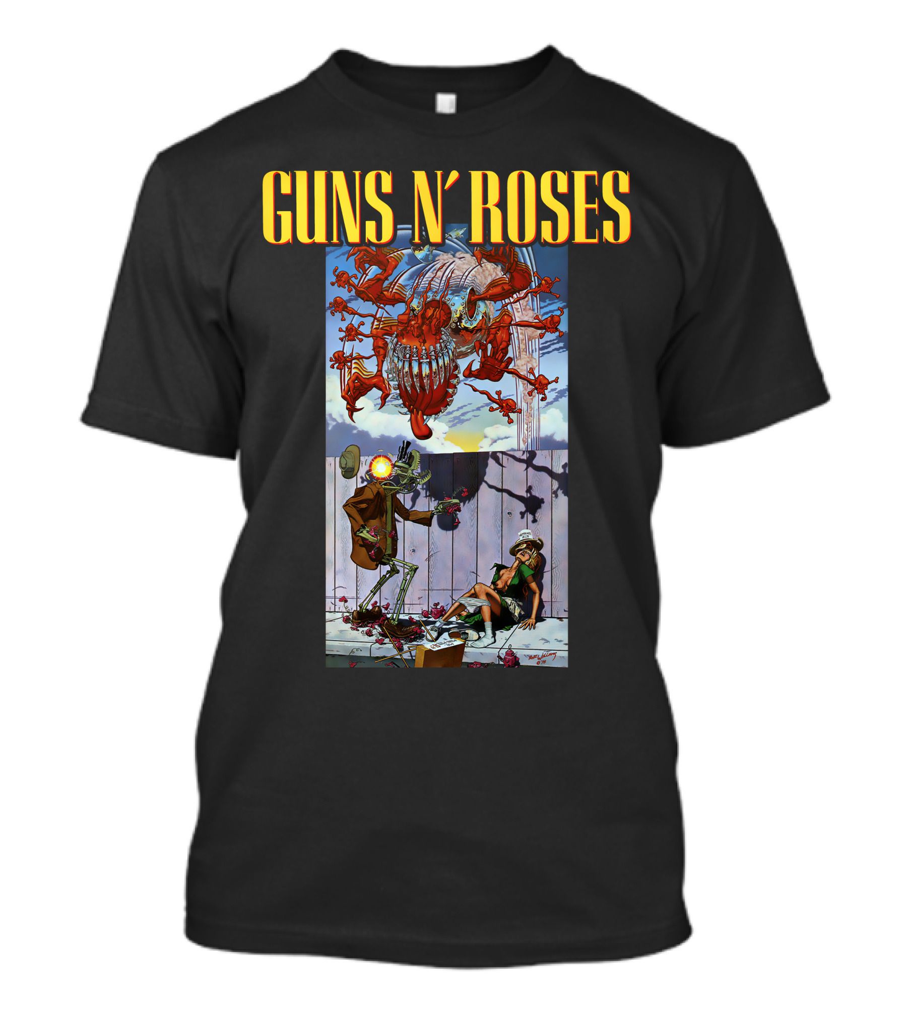 Guns N' Roses Illustrative Scene Featuring Intricate Characters And Dynamic Elements T-Shirt