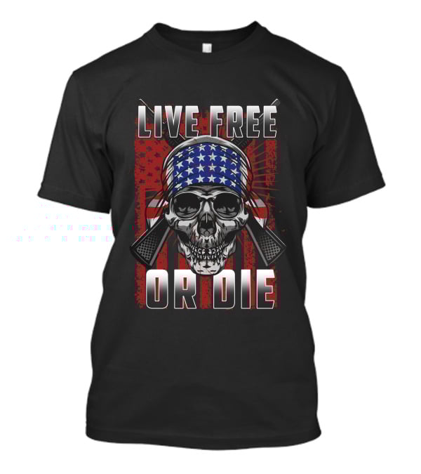 LIVE FREE OR DIE Skull American Flag Bandana T-Shirt