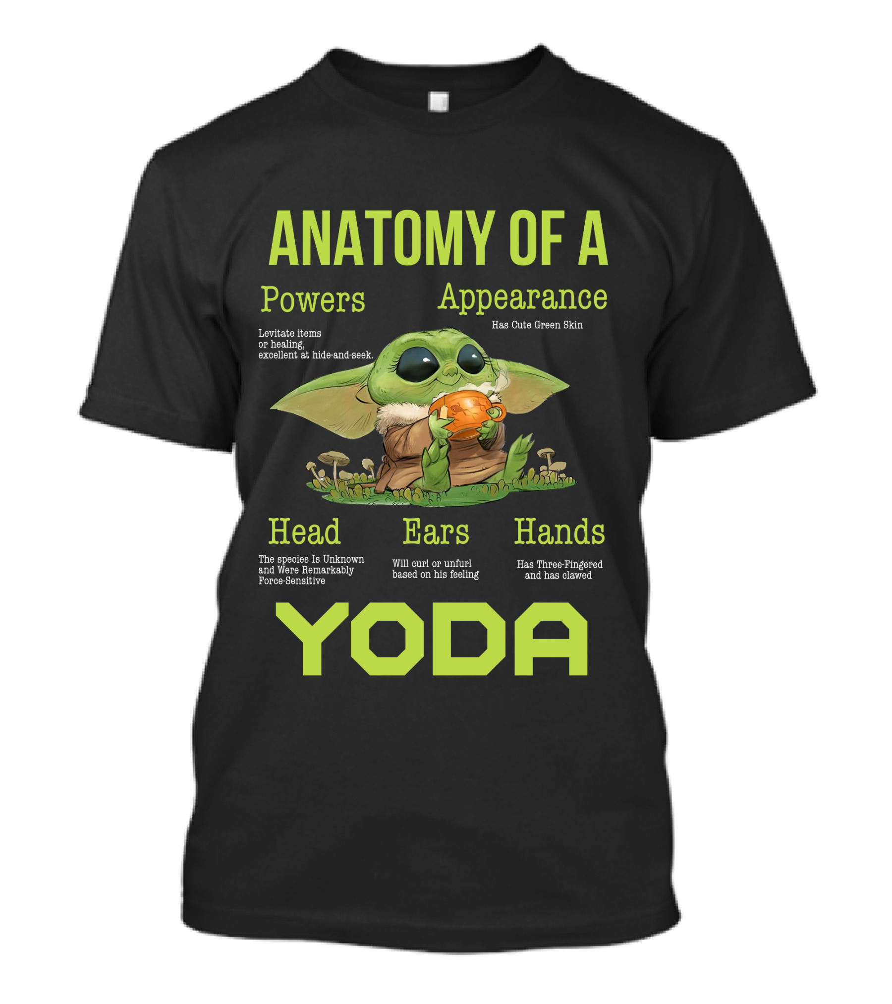 ANATOMY OF A YODA POWERS APPEARANCE HEAD EARS HANDS BABY YODA T-Shirt