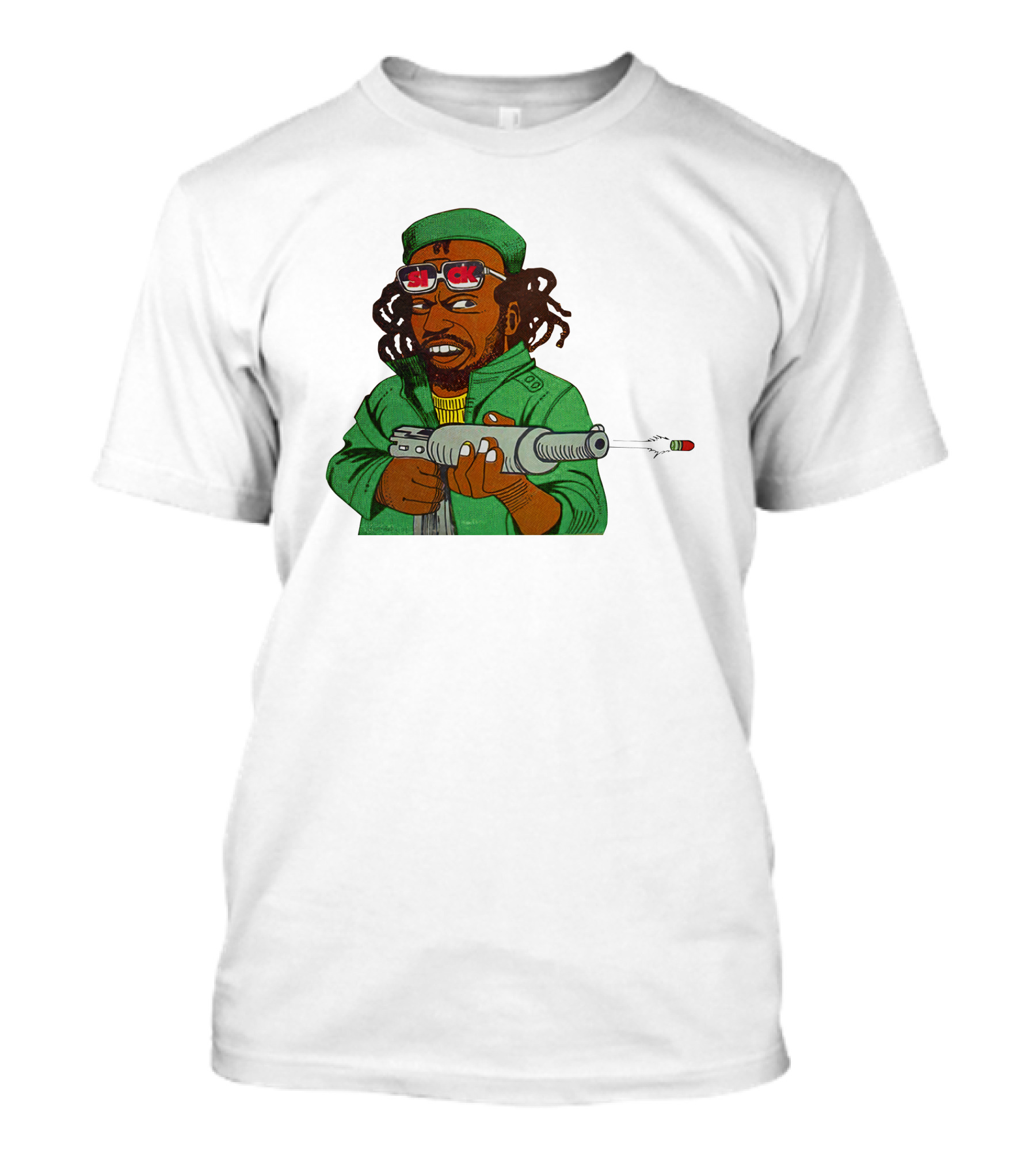 Earl Swea Merch Sick Character With Gun And Dreadlocks In Green T-Shirt