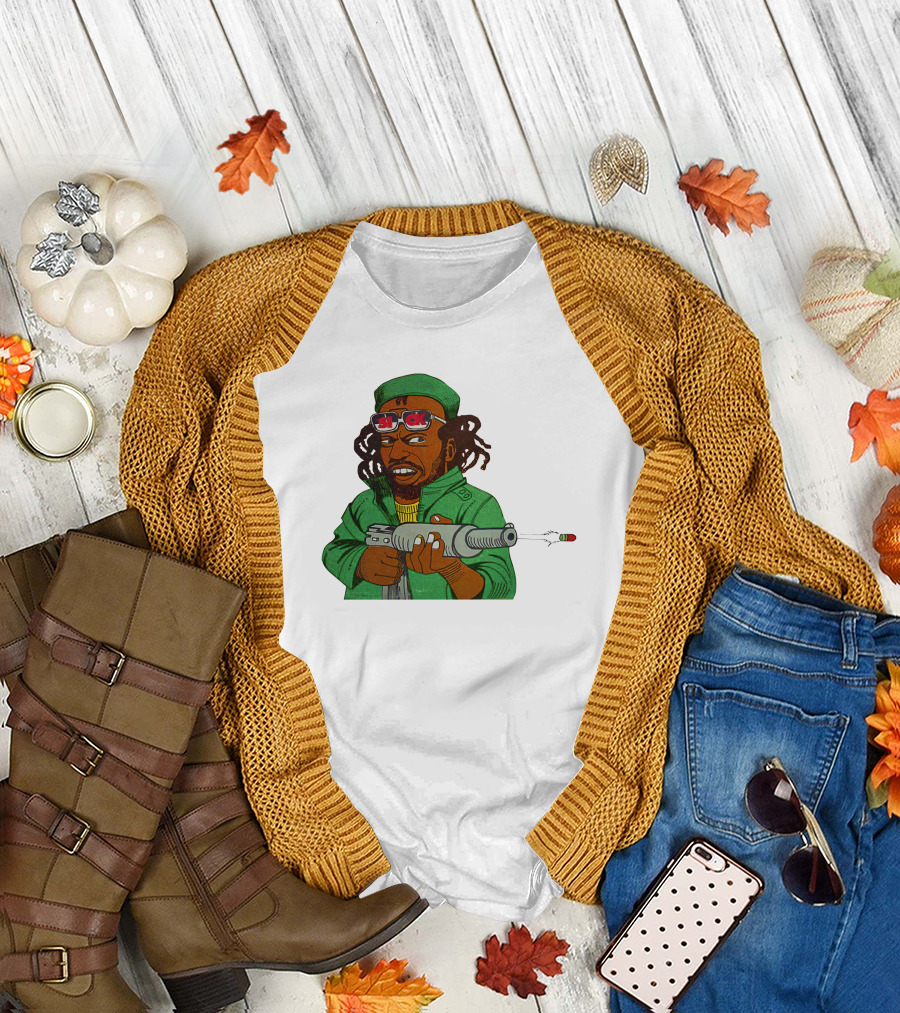 Earl Swea Merch Sick Character With Gun And Dreadlocks In Green T-Shirt