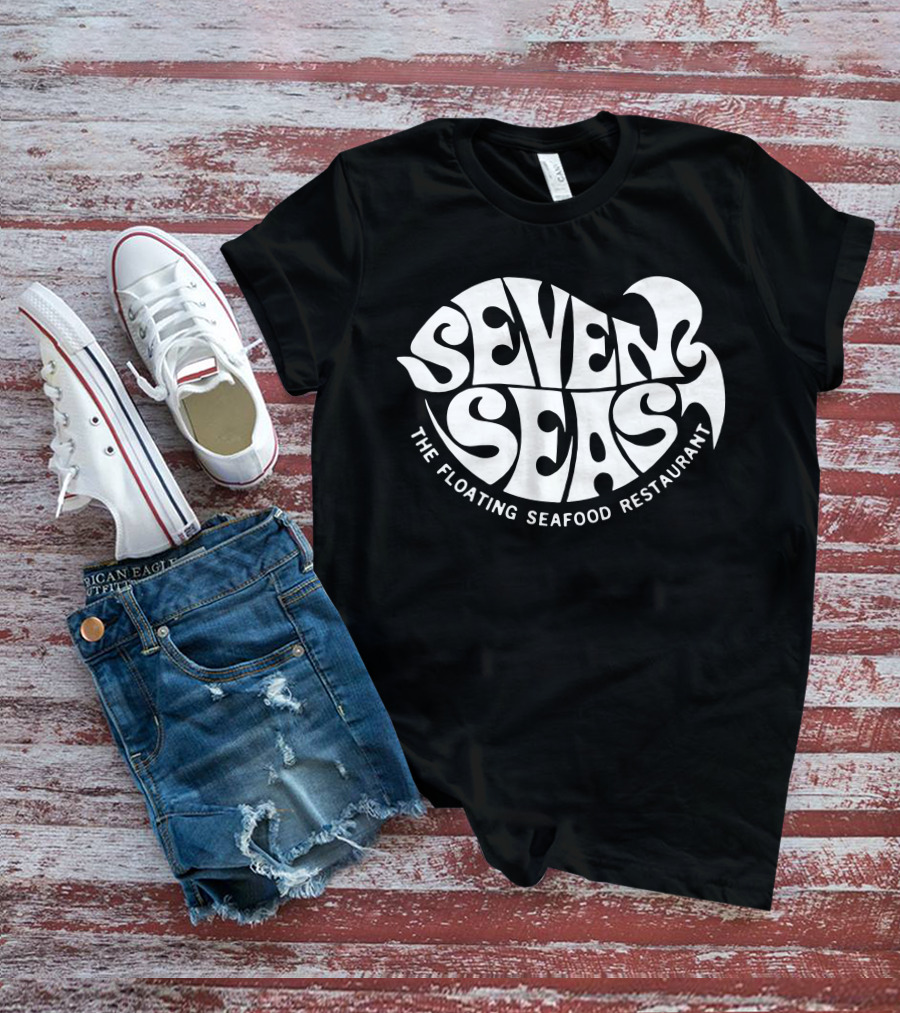 Seven Seas The Floating Seafood Restaurant Retro Psychedelic Typography T-Shirt