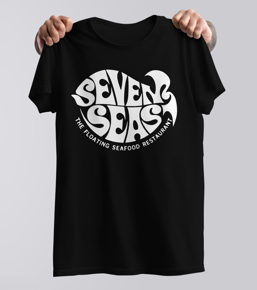 Seven Seas The Floating Seafood Restaurant Retro Psychedelic Typography T-Shirt
