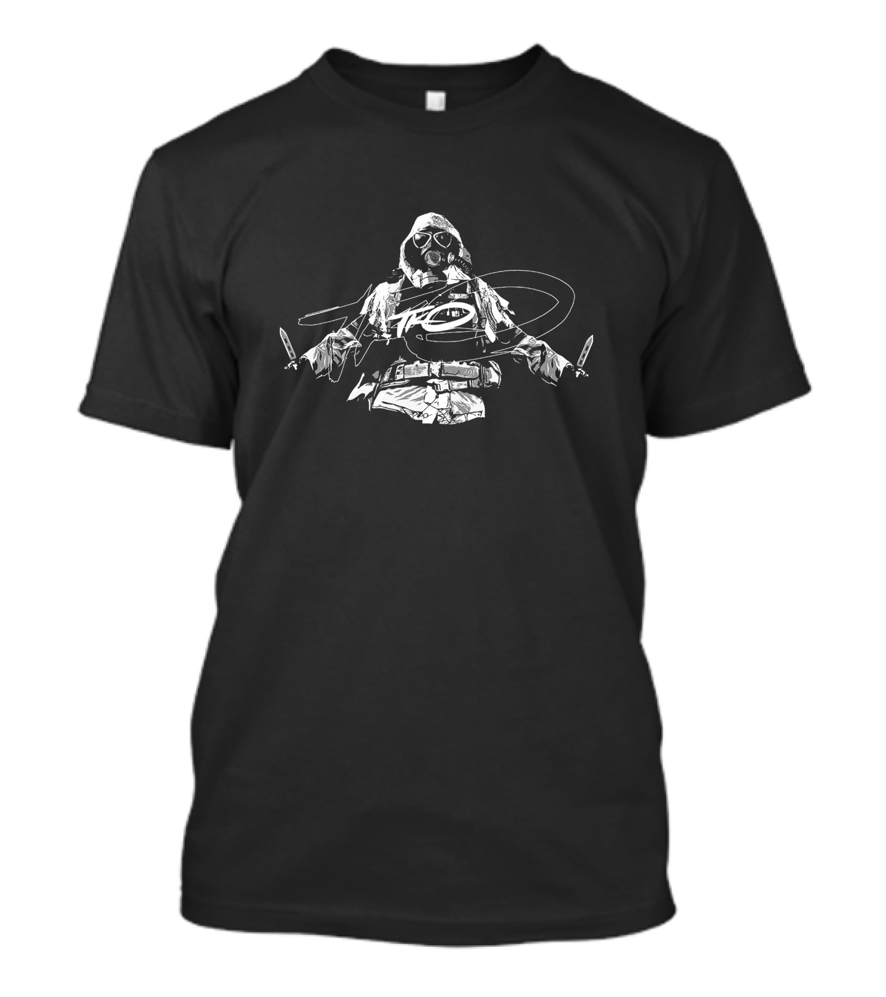 These Knives Only TKO Gas Mask Knife-Wielding Character T-Shirt