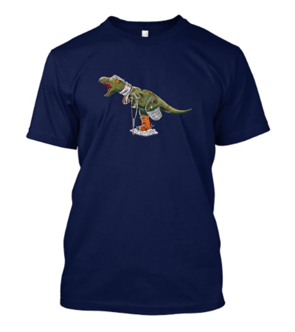Rexy Injured Hero Dinosaur With Bandages And Crutches T-Shirt