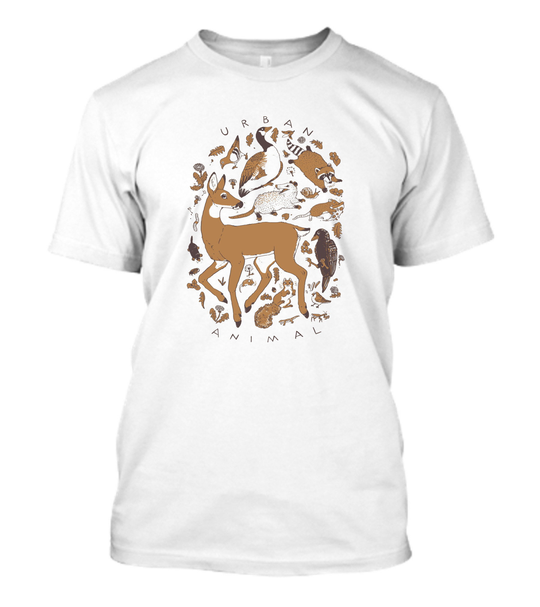 Urban Animal Wildlife Illustration Deer Goose Racoon Rabbit Fox Bird T-Shirt