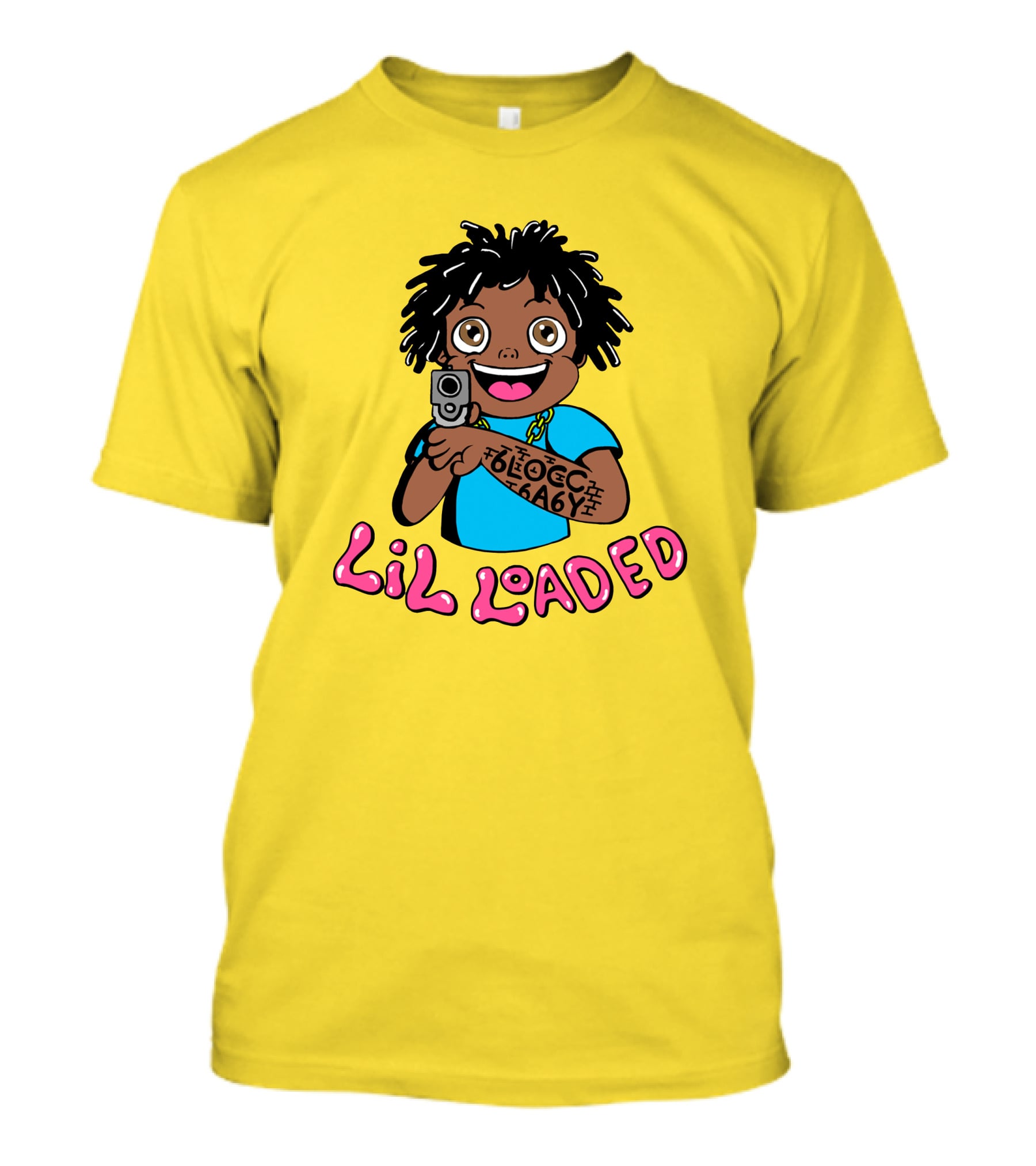 Lil Loaded Cartoon Character With Tattoo And Toy Gun T-Shirt