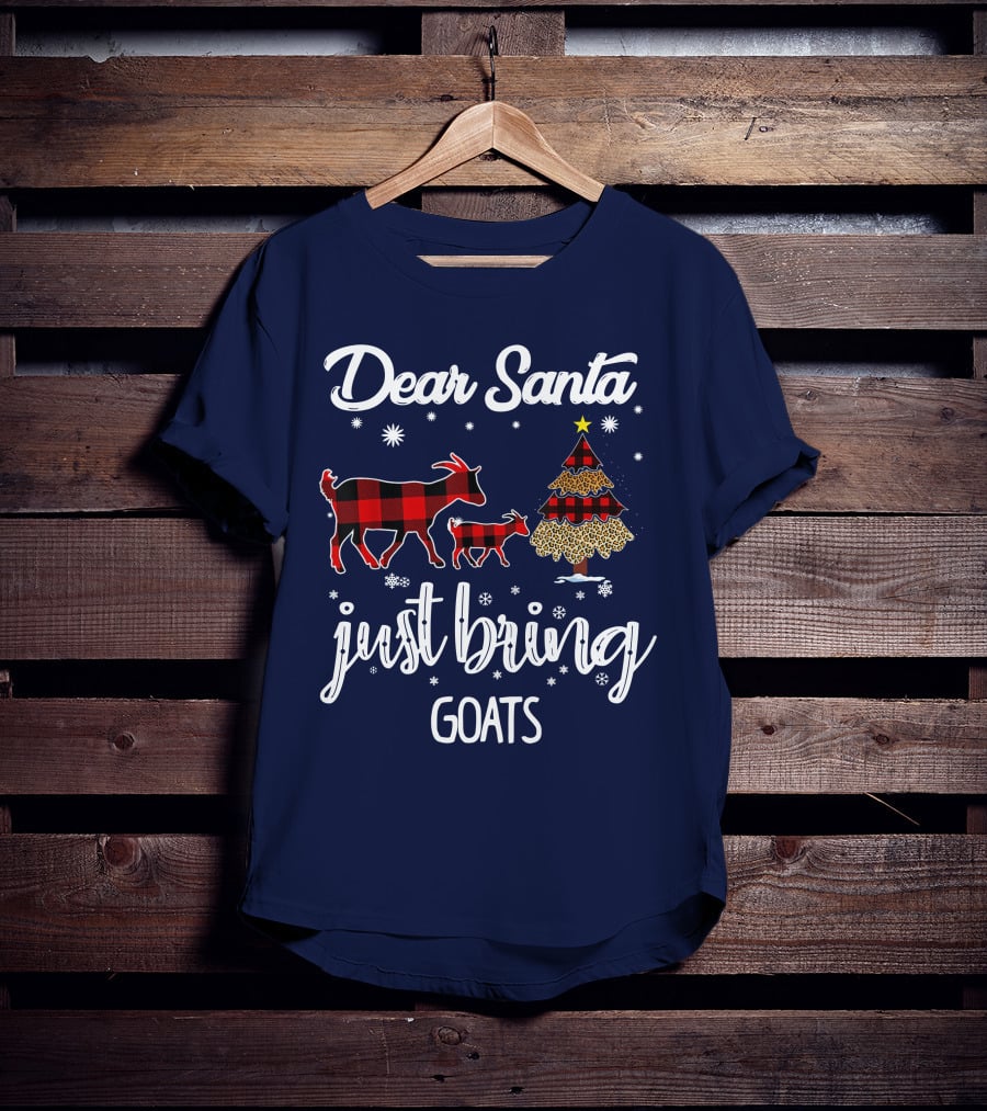 Dear Santa Just Bring Goats Plaid Christmas Tree Snowflakes T-Shirt