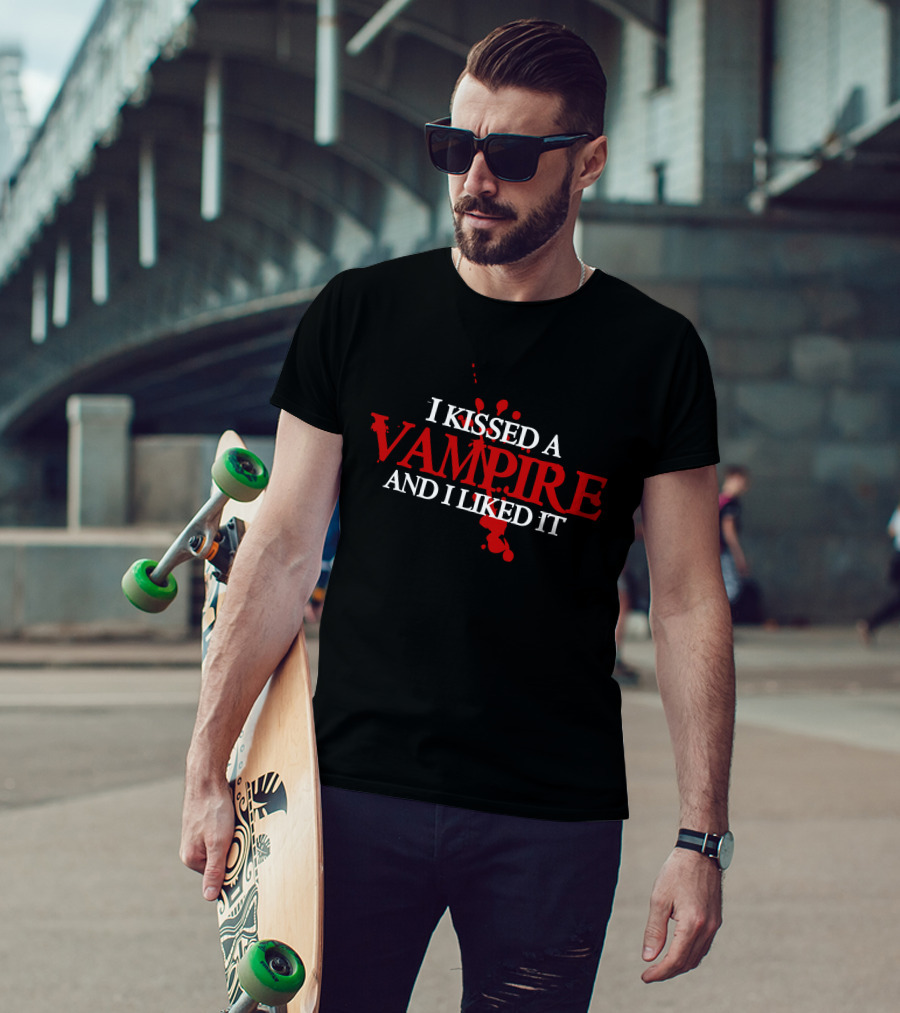I Kissed A Vampire Blood Splatter Typography T-Shirt