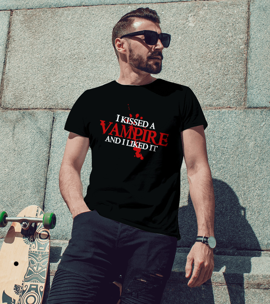 I Kissed A Vampire Blood Splatter Typography T-Shirt