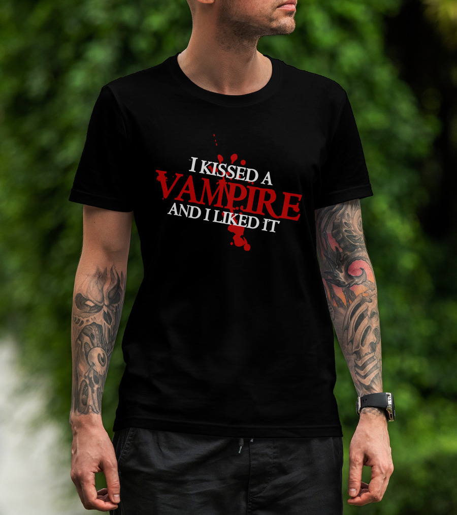 I Kissed A Vampire Blood Splatter Typography T-Shirt