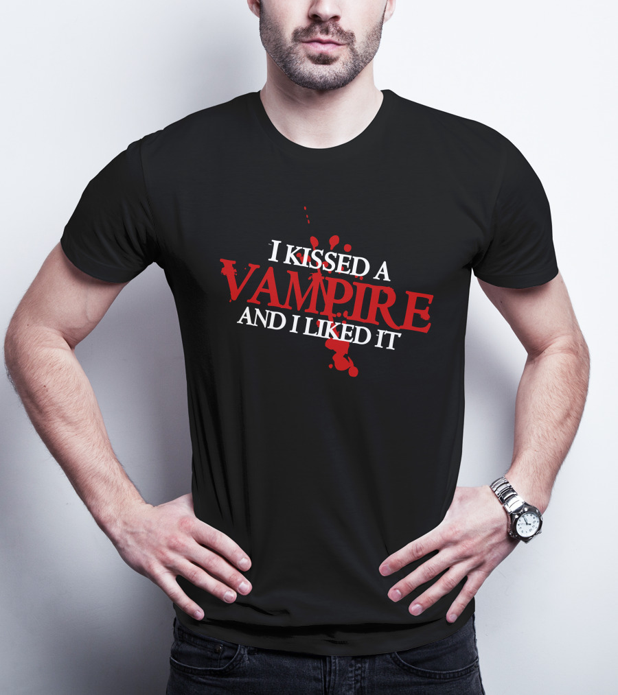 I Kissed A Vampire Blood Splatter Typography T-Shirt