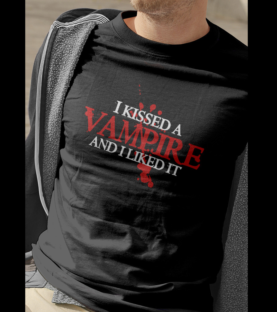 I Kissed A Vampire Blood Splatter Typography T-Shirt