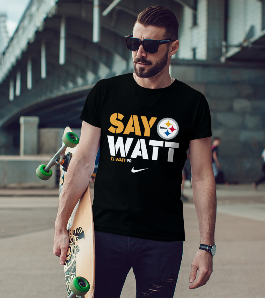 Say Watt Steelers T.J. Watt 90 Steelers Logo T-Shirt