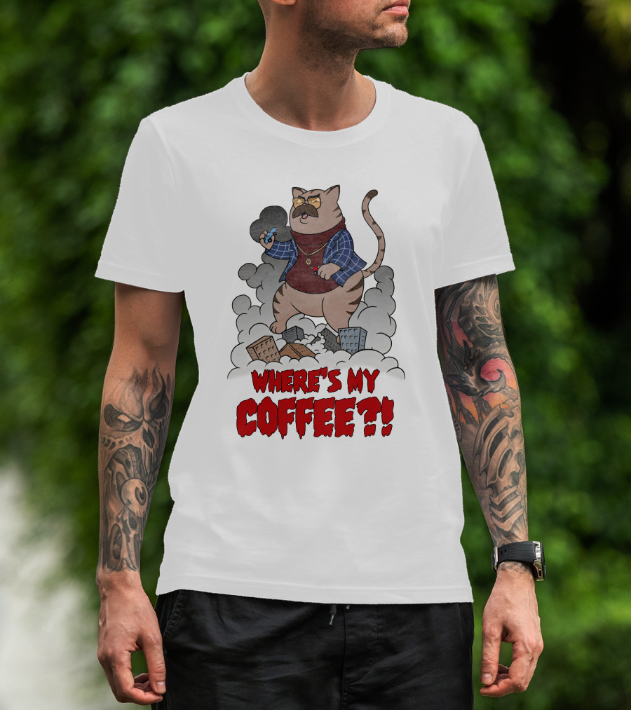 Catzilla Where's My Coffee Bowtie Flannel Smoking Pipe T-Shirt