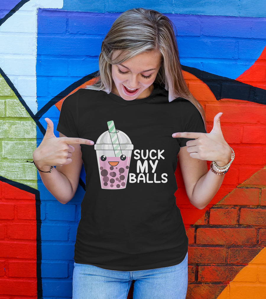 Suck My Balls Boba Tea Cute Cartoon T-Shirt