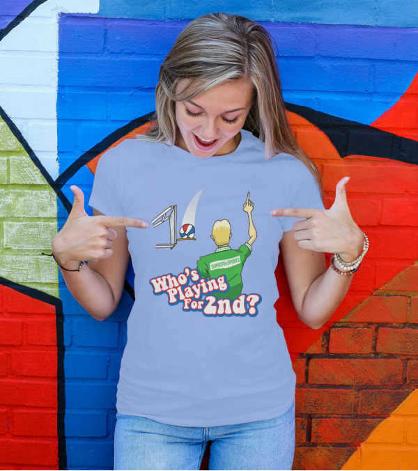 Super70s Sports Who's Playing For 2nd Volleyball Player Gesture T-Shirt