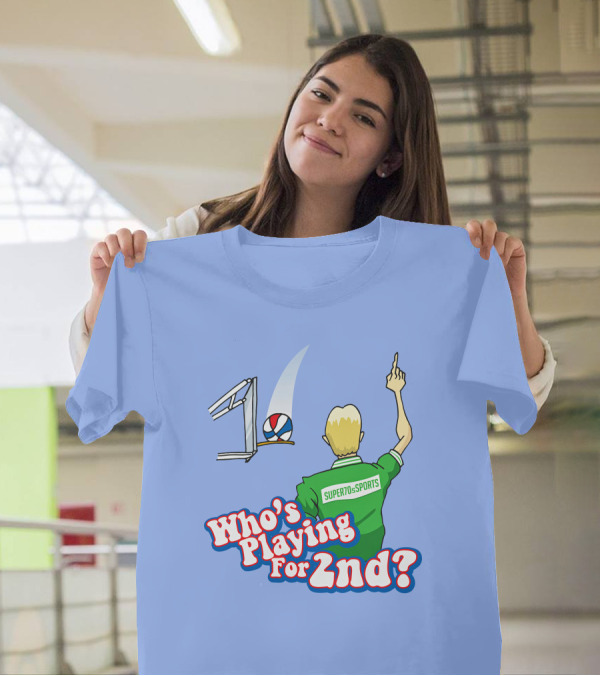 Super70s Sports Who's Playing For 2nd Volleyball Player Gesture T-Shirt